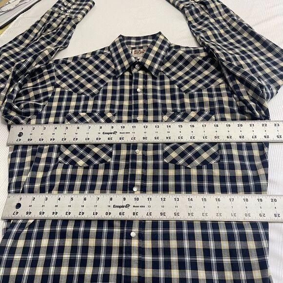 Ely Cattleman VTG Navy Blue Long Sleeve Plaid Pearl Snap Button Up Shirt Medium - Picture 4 of 7